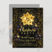 ブラッエレガントク金ゴールドクリスマスパーティの招待状 インビテーションポストカード (正面/裏面)