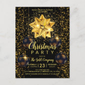 ブラッエレガントク金ゴールドクリスマスパーティの招待状 インビテーションポストカード (正面)