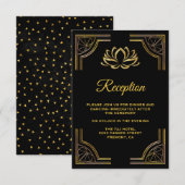 ブラッエレガントク金ゴールドロータスフラワー結婚式 エンクロージャーカード (正面/裏面)