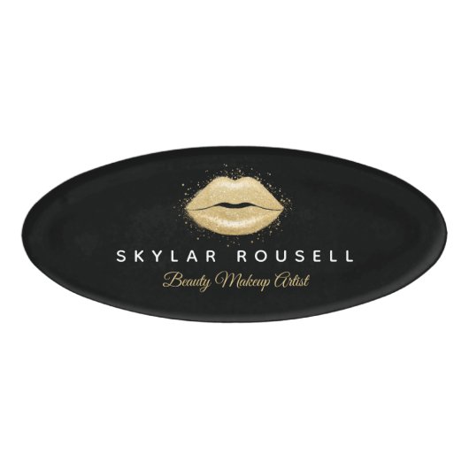 ブラッエレガントク金ゴールド美しい化粧リップスラグジュアリーロゴ 名札 (正面)