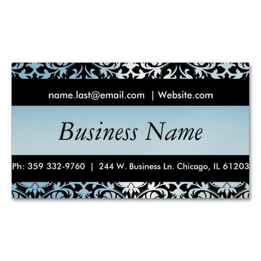 ブラッエレガントク&アクアブルーダマスクデザイン マグネット名刺 (正面)