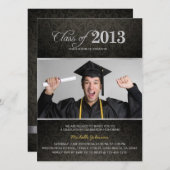 ブラッエレガントク&グレーダマスクとシルバー卒業 招待状 (正面/裏面)
