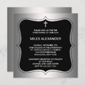 ブラッエレガントク&グレー《キリスト教》洗礼式や命名式 招待状 (正面/裏面)