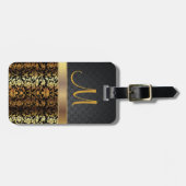 ブラッエレガントク&金ゴールドダマスクパターンデザイン ラゲッジタグ (正面横)