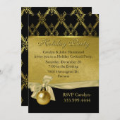 ブラッエレガントク&金ゴールドトーンホリデーパーティ招待状 招待状 (正面/裏面)