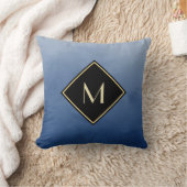 ブラッエレガントシュブルーとモノグラムシンプル金ゴールド クッション (ブランケット)