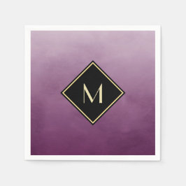 ブラッエレガントシュ紫モノグラムシンプル金ゴールド スタンダードカクテルナプキン