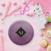 ブラッエレガントシュ紫モノグラムシンプル金ゴールド ペーパープレート (パーティー)