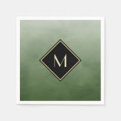 ブラッエレガントシュ緑、金ゴールドモノグラシンプルム スタンダードカクテルナプキン (正面)