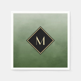 ブラッエレガントシュ緑、金ゴールドモノグラシンプルム スタンダードカクテルナプキン