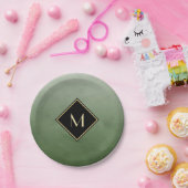 ブラッエレガントシュ緑、金ゴールドモノグラシンプルム ペーパープレート (パーティー)