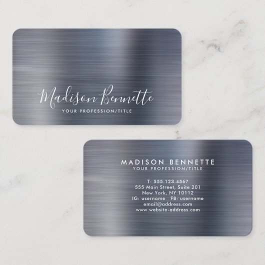 ブラッエレガントシュ金属灰色の書道スクリプト 名刺 (正面/裏面)