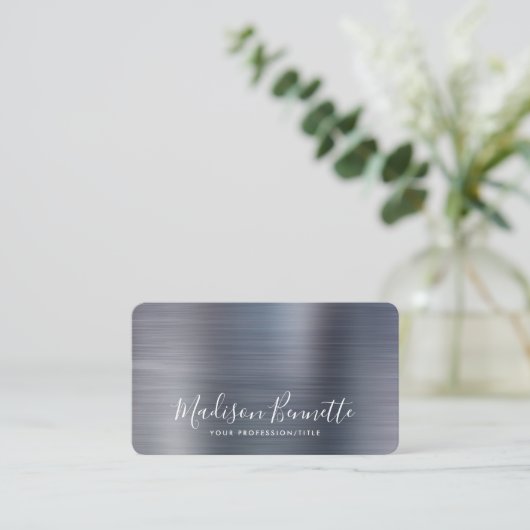 ブラッエレガントシュ金属灰色の書道スクリプト 名刺 (スタンド正面)