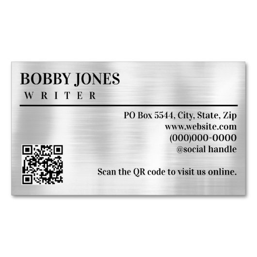 ブラッエレガントシュ銀箔メタルQRコード マグネット名刺 (正面)
