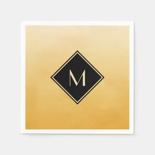 ブラッエレガントシュ黄色の金ゴールドモノグラム スタンダードカクテルナプキン (正面)