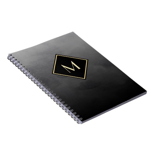 ブラッエレガントシュ黒モノグラムシンプル金ゴールド ノートブック (右側)