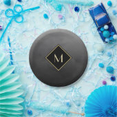 ブラッエレガントシュ黒モノグラムシンプル金ゴールド ペーパープレート (パーティー)