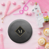 ブラッエレガントシュ黒モノグラムシンプル金ゴールド ペーパープレート (パーティー)