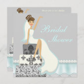 ブラッキングブルネットダマスクケーキブライダルシャワー招待状 招待状 (正面/裏面)