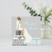 ブラッキングブルネットダマスクケーキブライダルシャワー招待状 招待状 (スタンド正面)