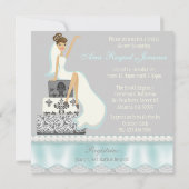 ブラッキングブルネットダマスクケーキブライダルシャワー招待状 招待状 (裏面)