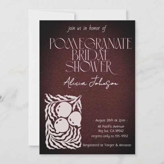 ブラッキングポメグラナートブランチブライダルシャワー 招待状 (正面)