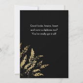 ブラックおめでとうございます金ゴールドの葉の大学院写真 カード (裏面)