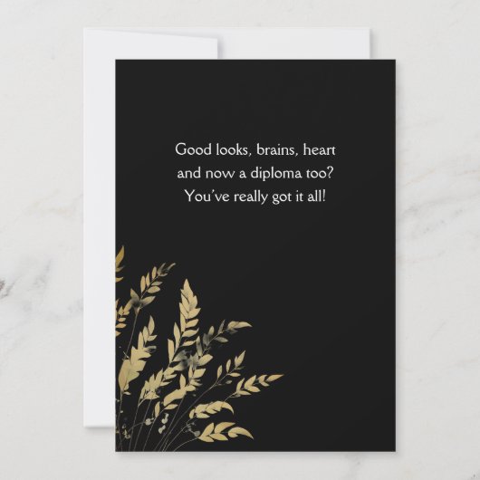 ブラックおめでとうございます金ゴールドの葉の大学院写真 カード (裏面)