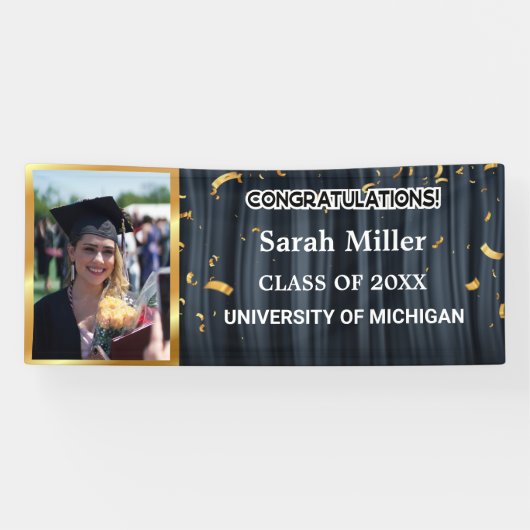 ブラックおめでとう卒業式2025名前&写真 横断幕 (横)