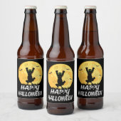 ブラックおもしろいキャットムーンハッピーハローウィン ビールラベル (ボトル)