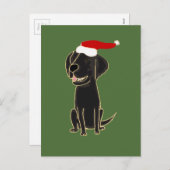 ブラックおもしろいフラットコートレトリエバークリスマスアート シーズンポストカード (正面/裏面)