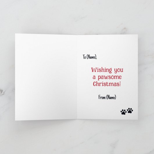 ブラックおもしろいブルフランスのドッグサンタポーズクリスマス カード (内部)