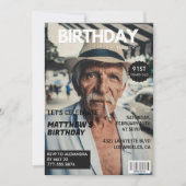 ブラックおもしろいマガジンのカバー写真91歳の誕生日 招待状 (正面)