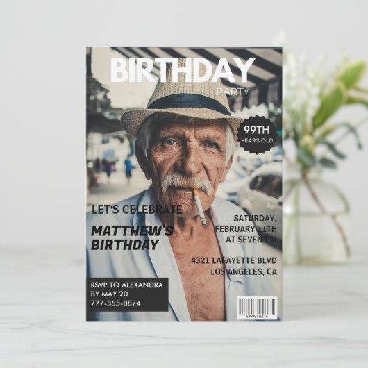 ブラックおもしろいマガジン表紙99歳の誕生日 招待状 (スタンド正面)