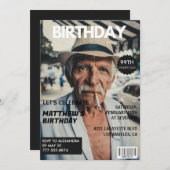 ブラックおもしろいマガジン表紙99歳の誕生日 招待状 (正面/裏面)