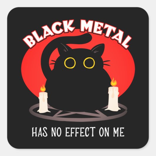 ブラックおもしろいメタルサタン猫引用文 スクエアシール (正面)
