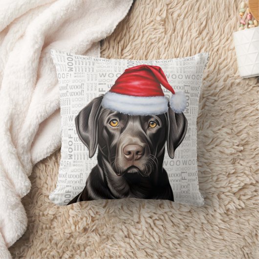 ブラックおもしろいラブラドールドッグウォーターカラークリスマス クッション (ブランケット)