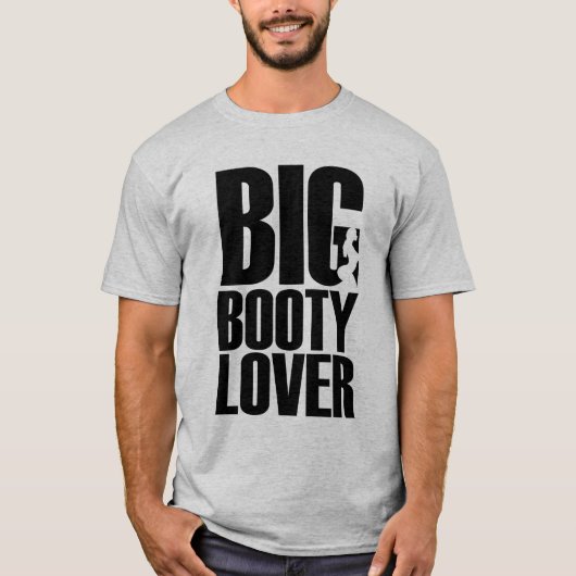 ブラックおもしろい文字グラフィックでビッグBooty Lover Tシャツ (正面)