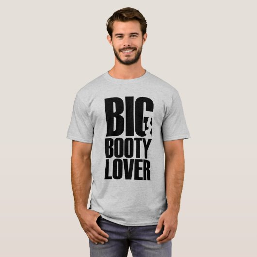 ブラックおもしろい文字グラフィックでビッグBooty Lover Tシャツ (正面フル)