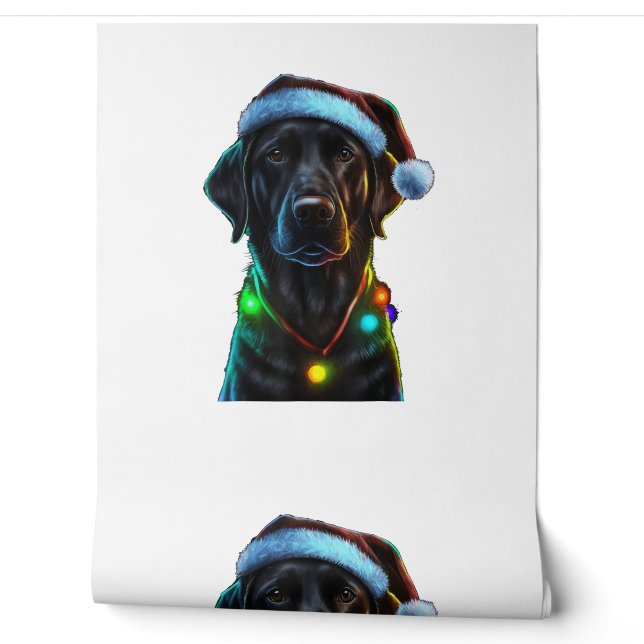 ブラックおもしろい犬クリスマスサンタハットライトツリー 壁紙 (ほどく)