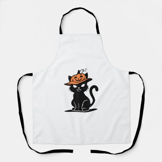 ブラックおもしろい猫好きパンプキンハッ不気味ズシーズンハ エプロン (正面)