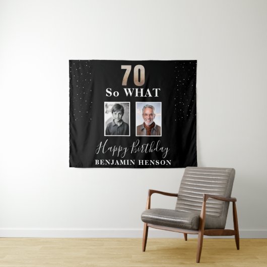 ブラックおもしろい70だから何70誕生日2写真 タペストリー (インサイチュ(横))