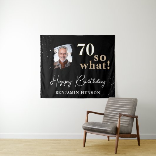 ブラックおもしろい70だから70番目の誕生日背景 タペストリー (インサイチュ(横))