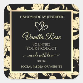 ブラックおよびイエローのフローラ製品の包装ラベル スクエアシール