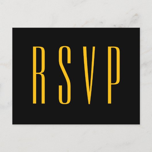 ブラックおよびエレガント金ゴールドのRSVP結婚の応答 インビテーションポストカード (正面)