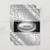 ブラックおよびシルバーRSVP 出欠カード (正面/裏面)