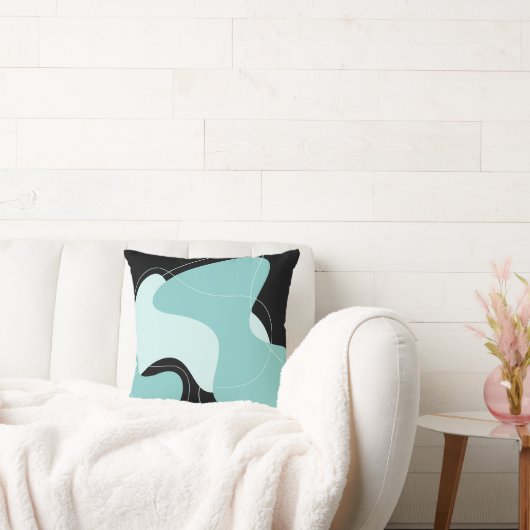 ブラックおよびティール(緑がかった色)抽象芸術 クッション (ソファ)