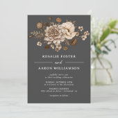 ブラックおよびニュートラルフローラ | Dark Moody Boho 結婚's 招待状 (スタンド正面)