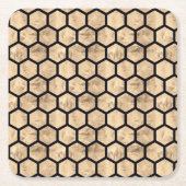 ブラックおよびバラ金ゴールドハニカムグラフィックパターン スクエアペーパーコースター (正面)