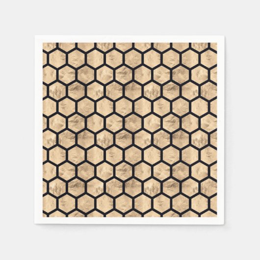 ブラックおよびバラ金ゴールドハニカムグラフィックパターン スタンダードカクテルナプキン (正面)